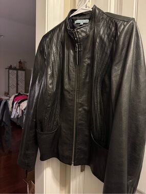 ANTONIO MELANI Black Leather Quilted-Panel Bomber Jacket